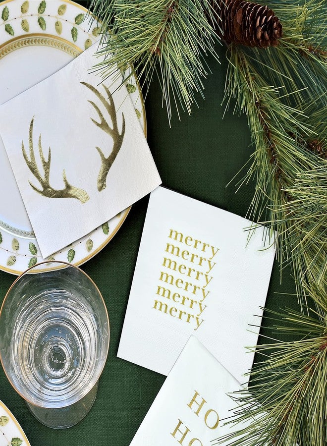 Sunshine Supply Antlers Christmas Cocktail Napkins - Gold Foil Deer Antler 3-Ply Disposable Holiday Napkins for Thanksgiving, Friendsgiving and Christmas Hosting - Image 4